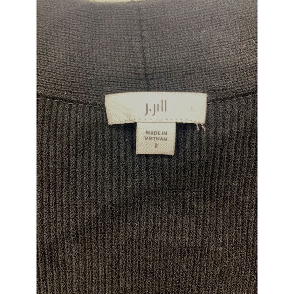 J. Jill Cardigan Black Open Front Short Sleeve Cuffed Women Small Knit Pockets - Picture 2 of 5